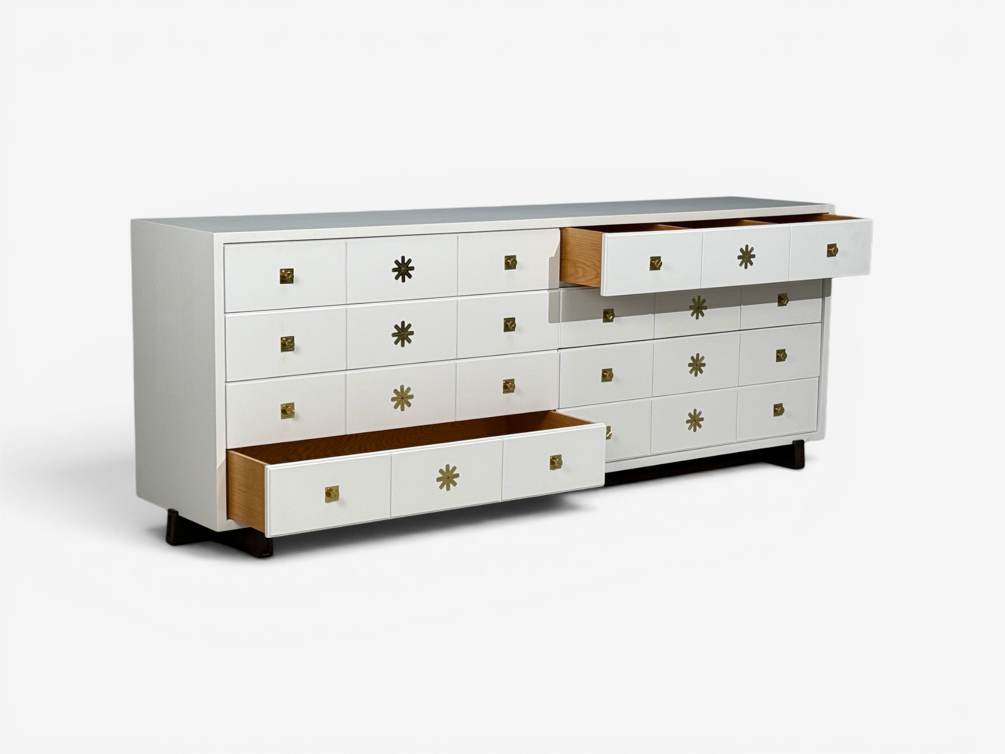 Tommi Parzinger, Double Commode, White Lacquer, Brass, USA, 1950s