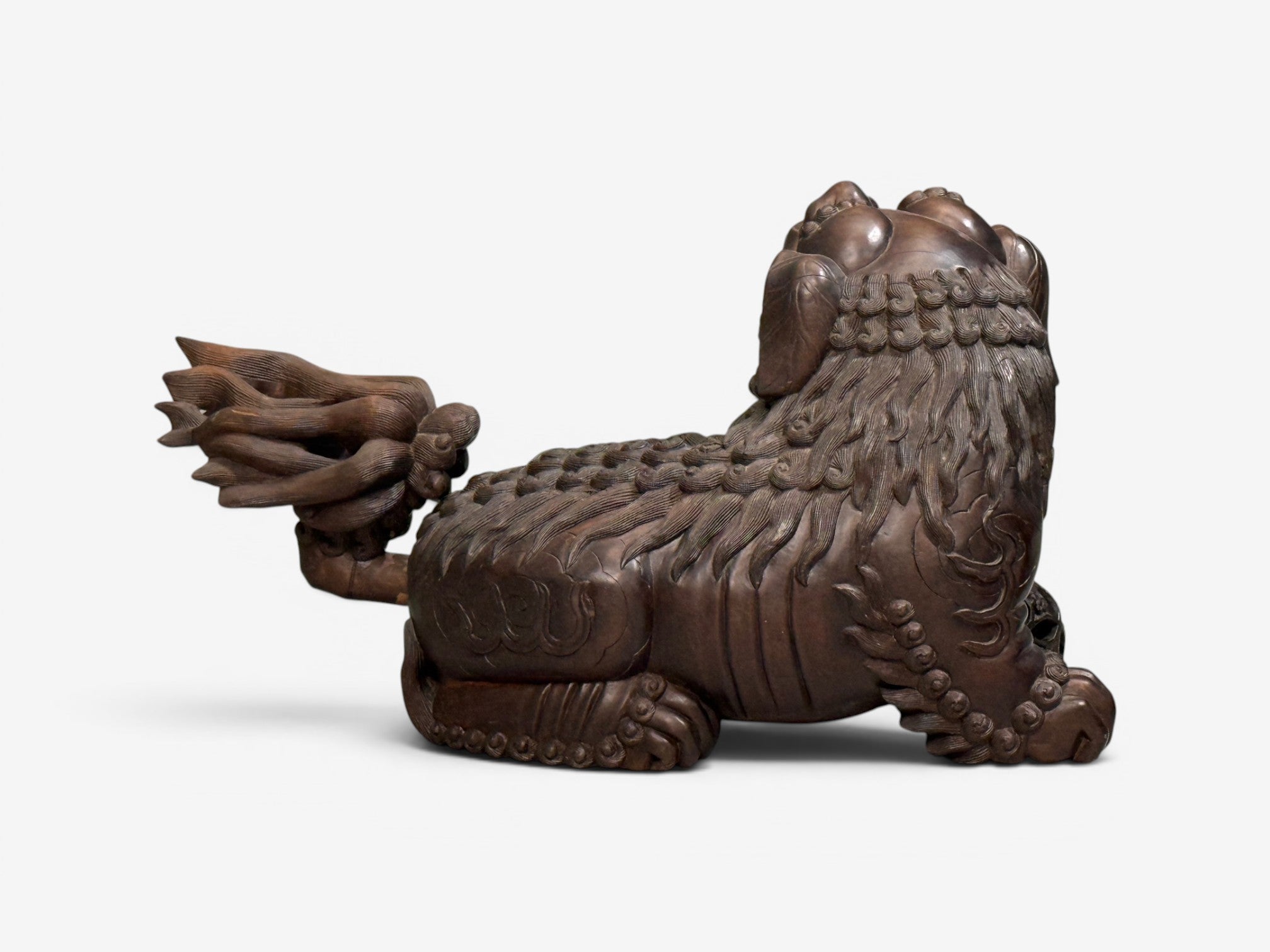 Chinese Export, Opposing Foo Dogs, Solid Teakwood, Glass, China, 19th c.