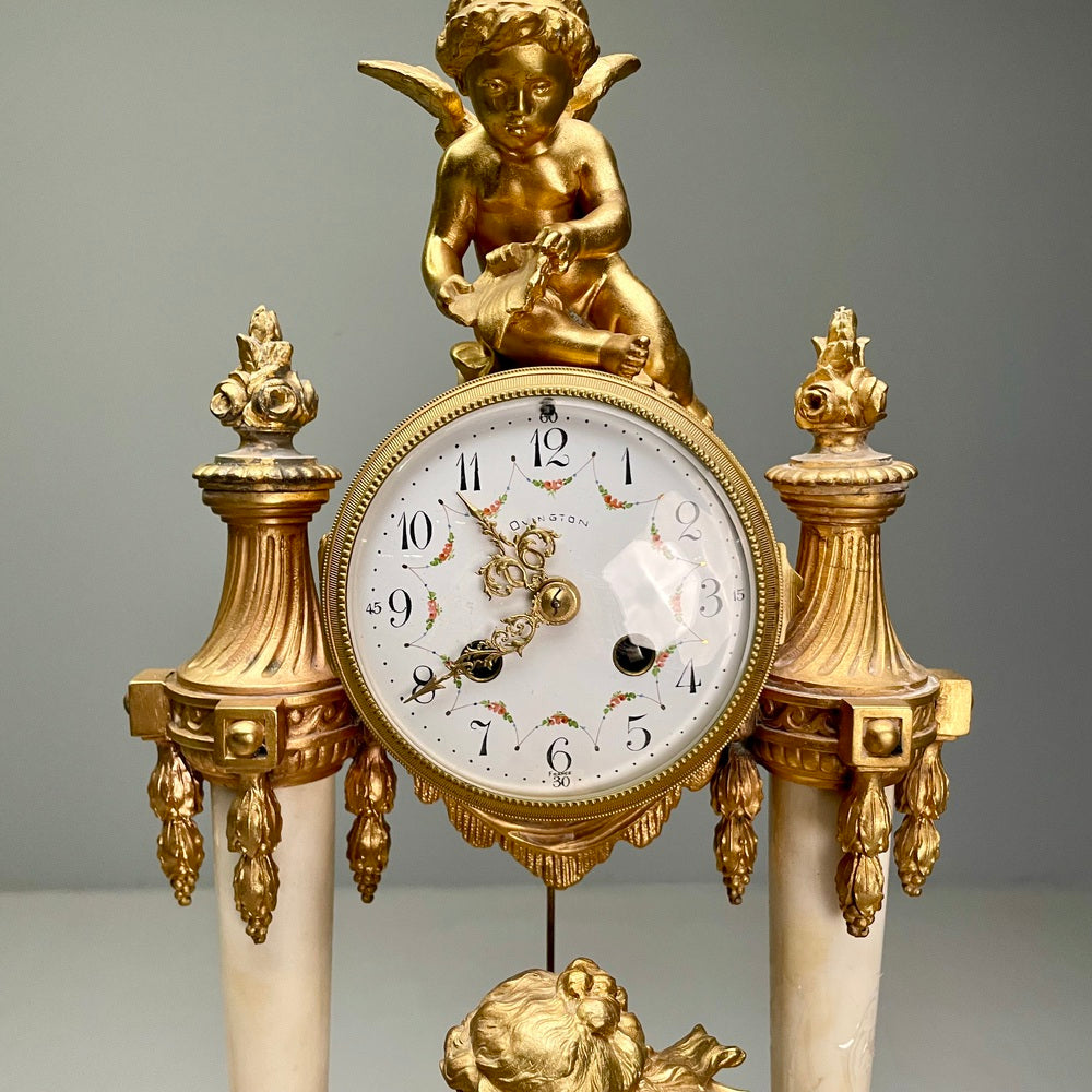 Louis XVI Style, Clock Garniture, Gilt Bronze, Marble, France, 1920s