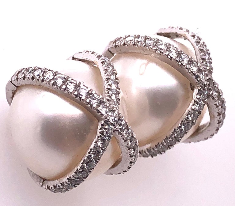 Verdura 18 Karat White Gold Wrapped Pearl and Diamond Earrings