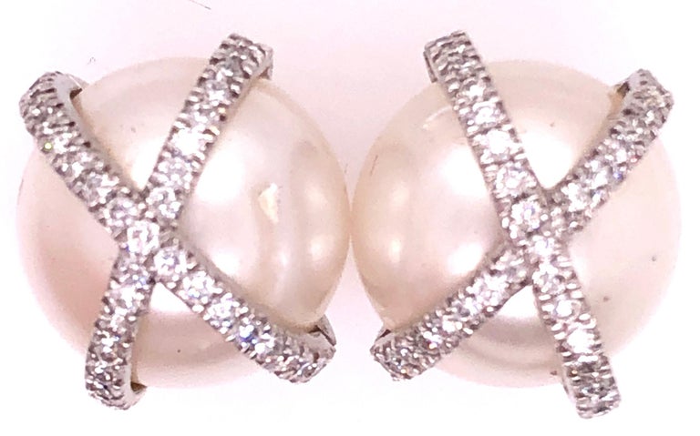 Verdura 18 Karat White Gold Wrapped Pearl and Diamond Earrings