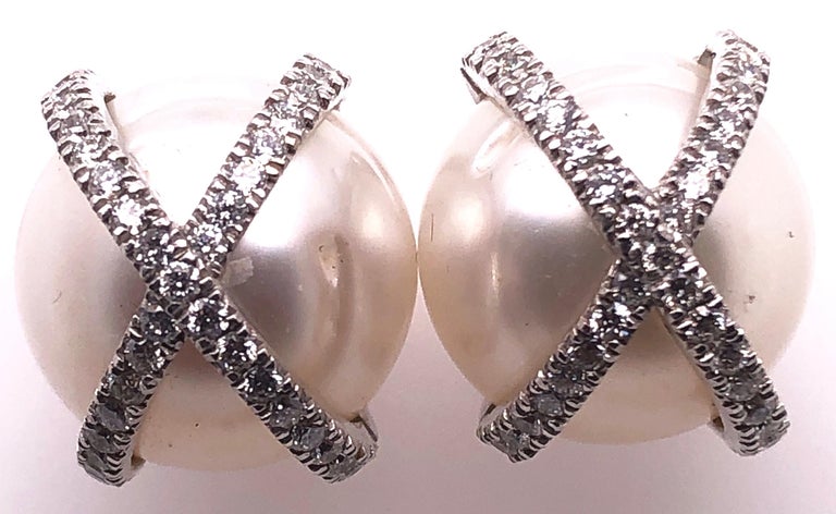 Verdura 18 Karat White Gold Wrapped Pearl and Diamond Earrings