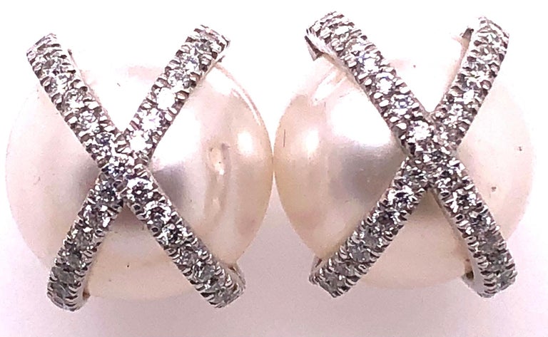 Verdura 18 Karat White Gold Wrapped Pearl and Diamond Earrings