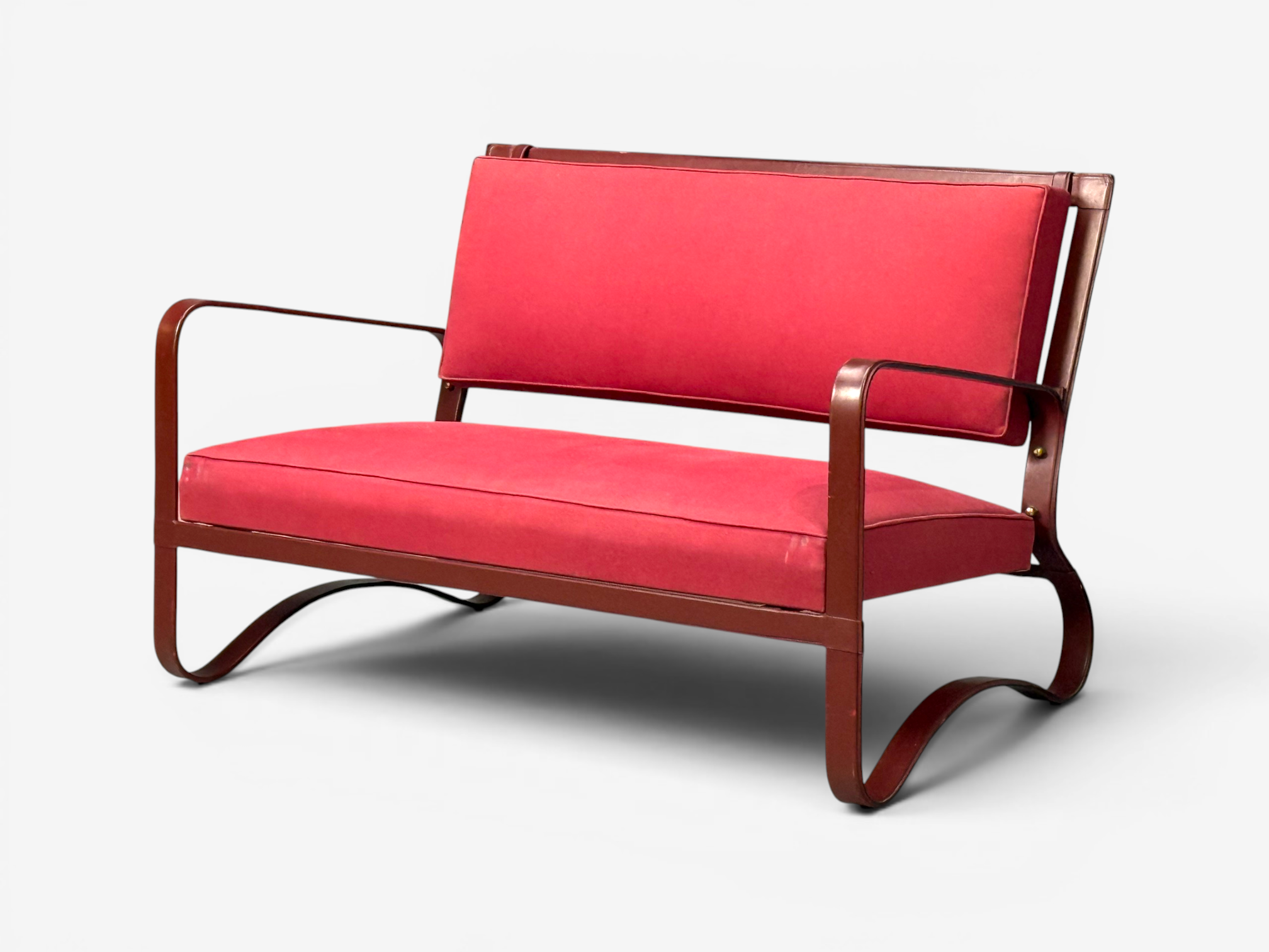 Jacques Adnet, Rare Two Seater Sofas, Leather, Steel, France, 1950s