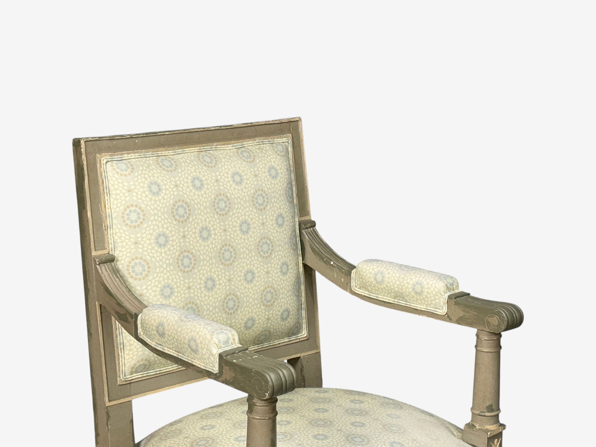 Gustavian, Lounge Chairs, Grey Paint Decorated, Fabric, Sweden, 19th c.