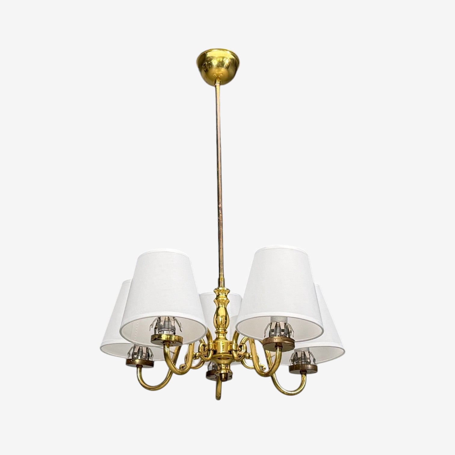 Swedish Modern, Pendant Light, Brass, Fabric, Sweden, 1950s