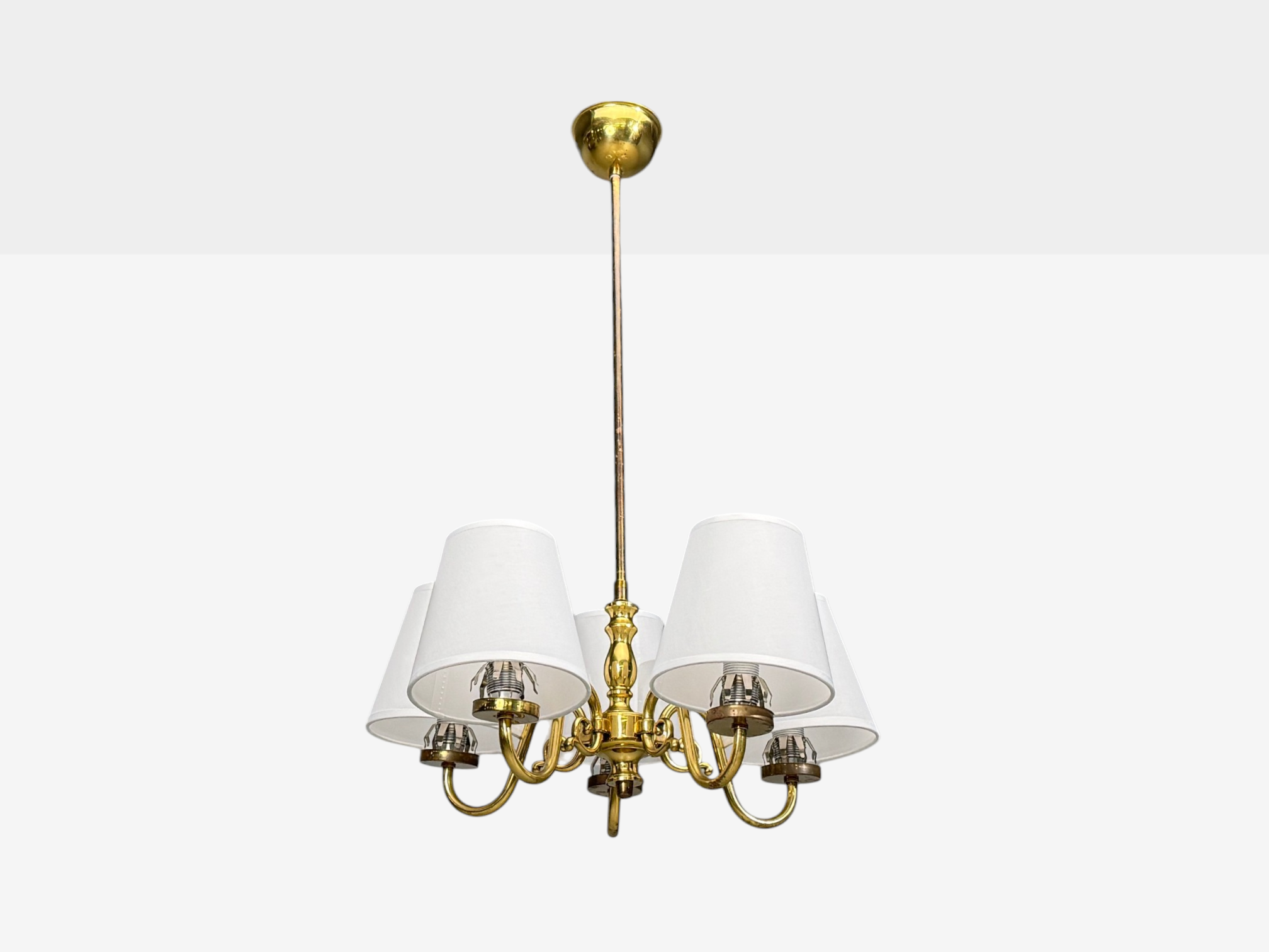 Swedish Modern, Pendant Light, Brass, Fabric, Sweden, 1950s