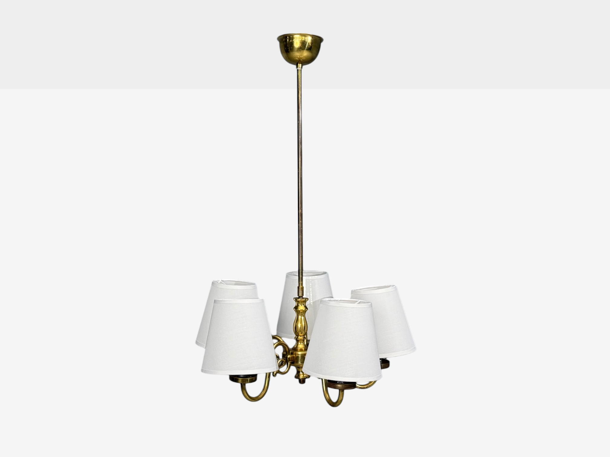 Swedish Modern, Pendant Light, Brass, Fabric, Sweden, 1950s