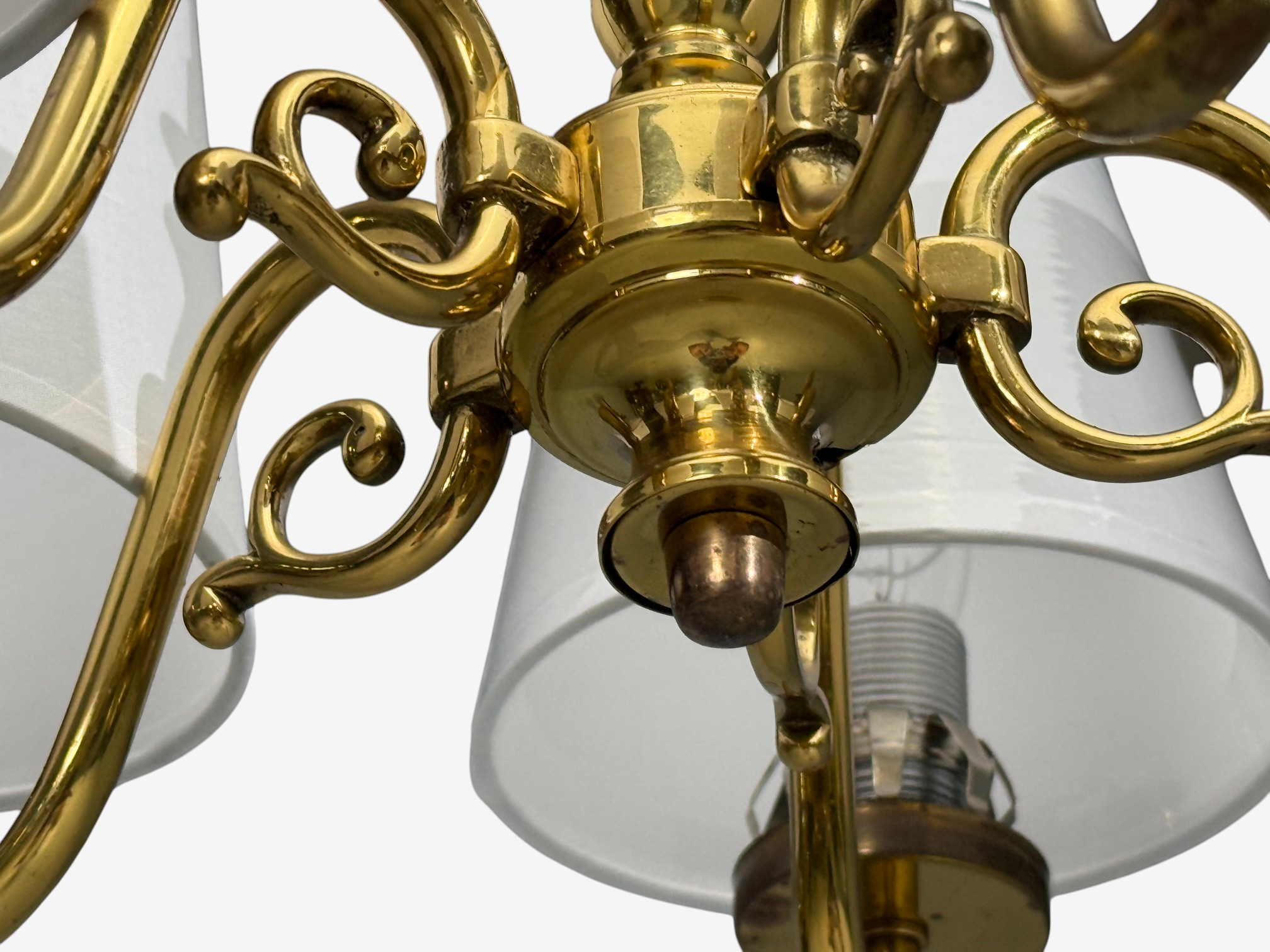 Swedish Modern, Pendant Light, Brass, Fabric, Sweden, 1950s