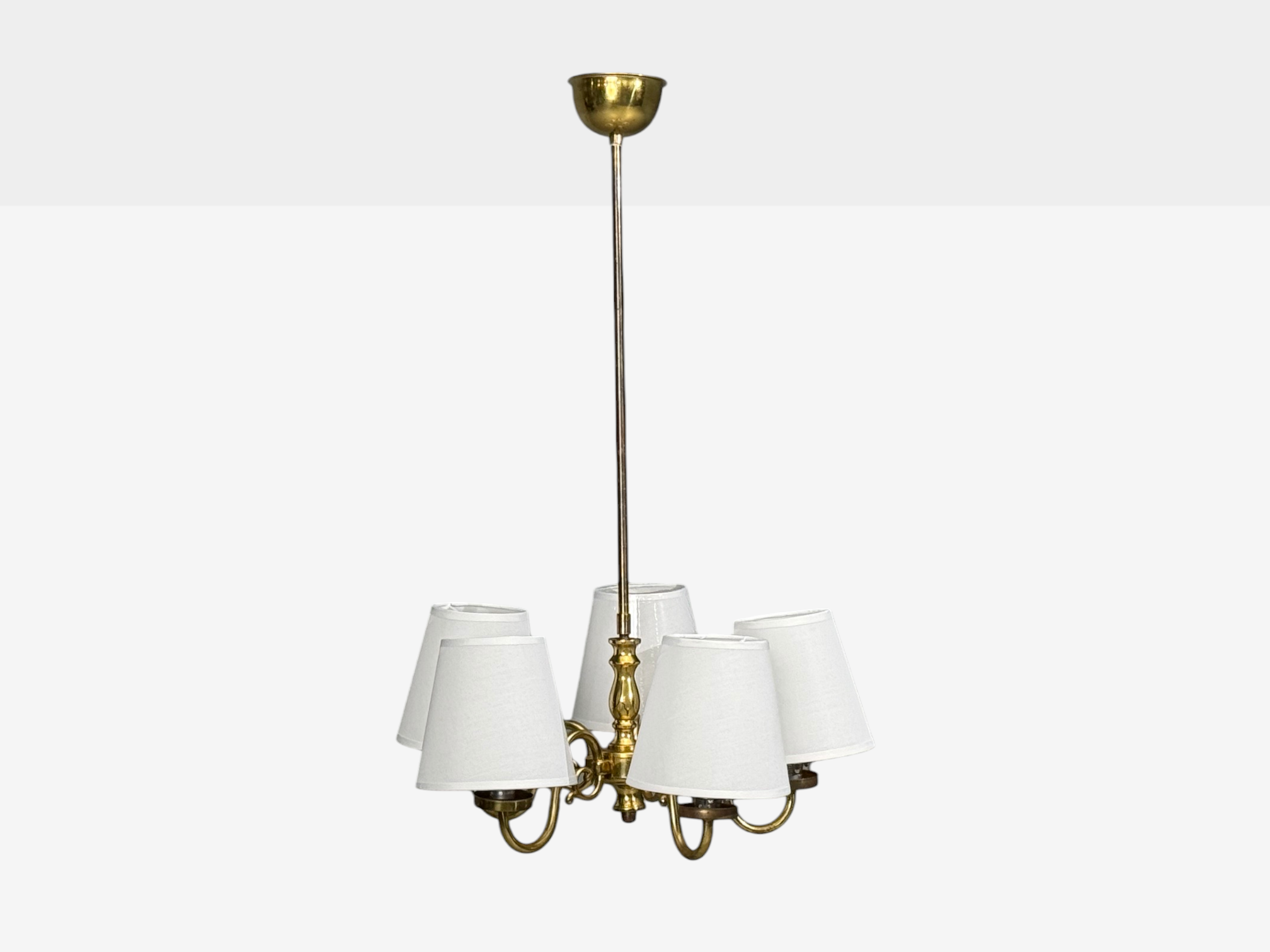 Swedish Modern, Pendant Light, Brass, Fabric, Sweden, 1950s