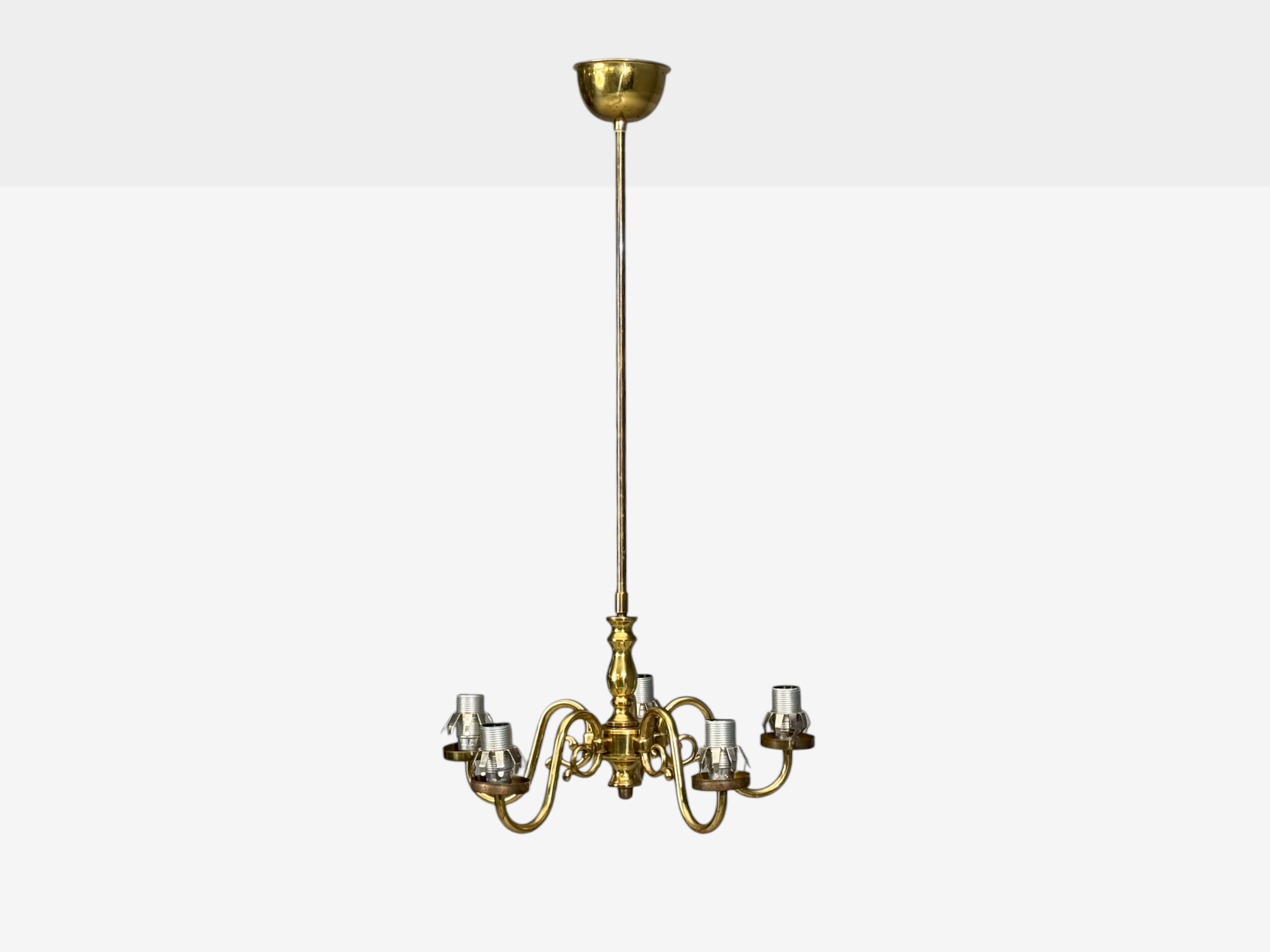 Swedish Modern, Pendant Light, Brass, Fabric, Sweden, 1950s