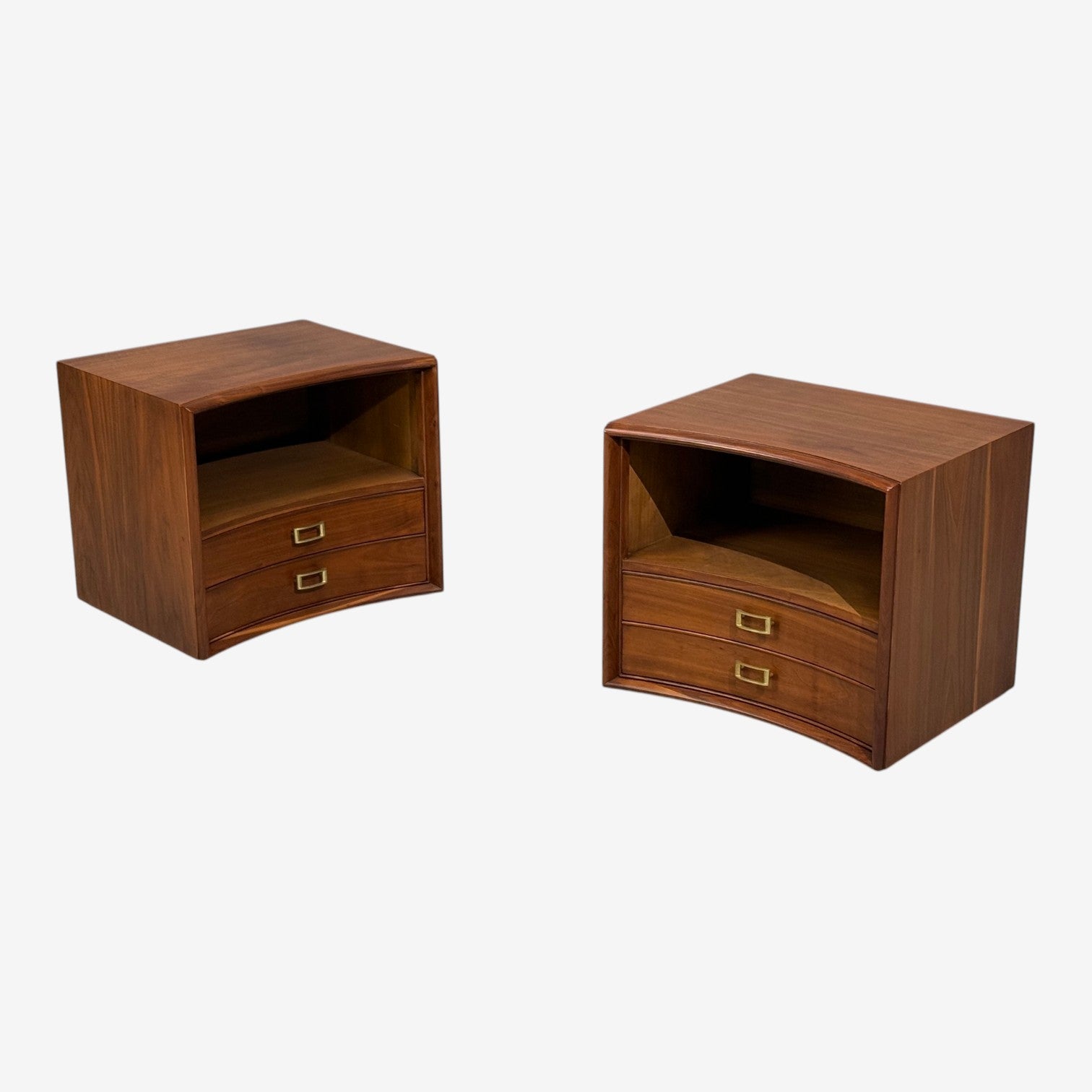 Paul Frankl, John Stuart, Concave Nightstands, Walnut, Brass, USA, 1950s