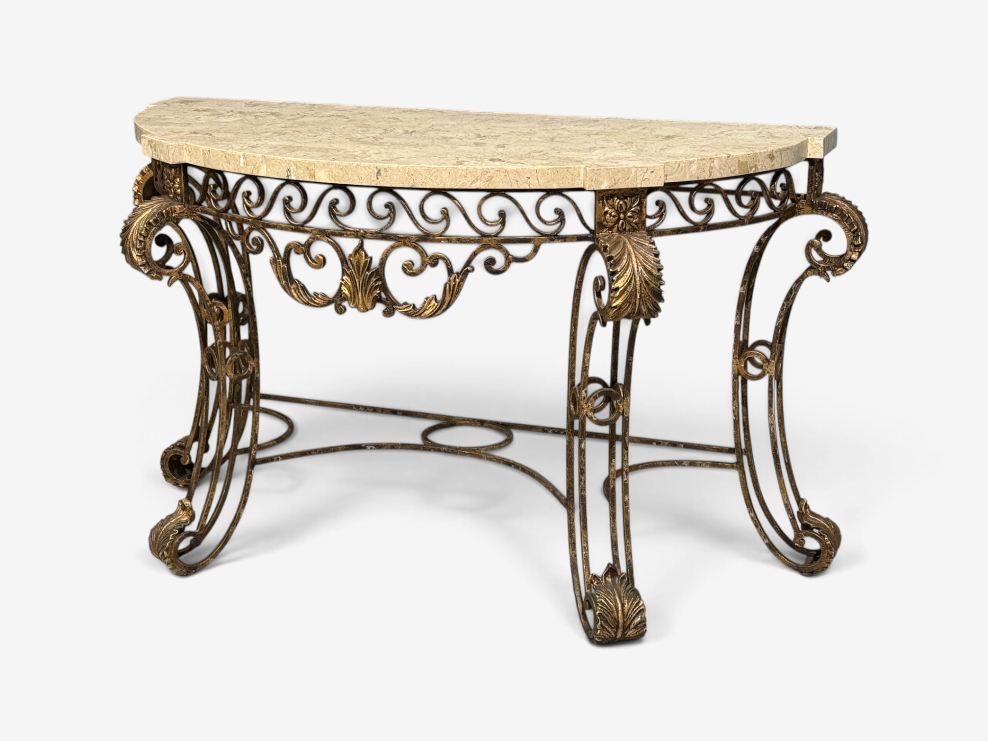 Maitland Smith, Console Table, Gilt Metal, Tesselated Marble, Philippines, 1980s