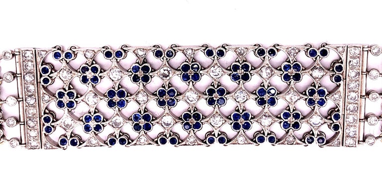 18 Karat White Gold Mesh Sapphire and Diamond Lace Bracelet