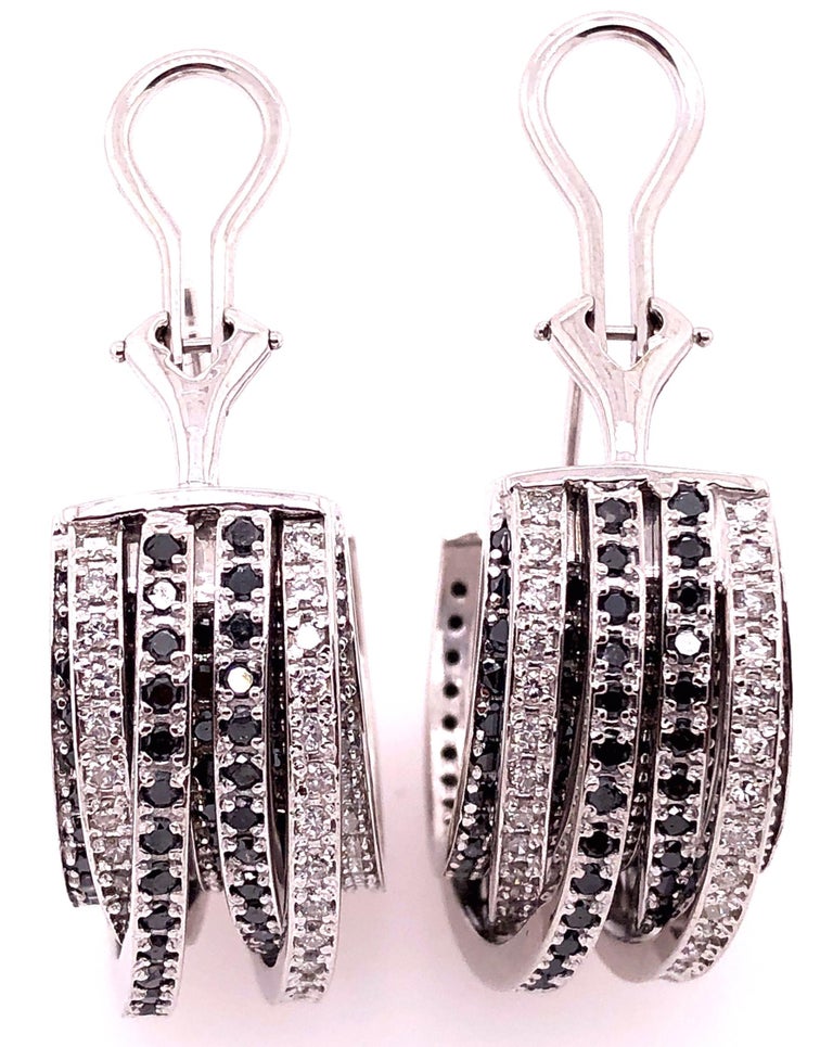 Allegra de Grisogono Style 14 Karat White Gold Eight-Row Mix Tiered White and Colored Enhanced Black Diamond Earrings