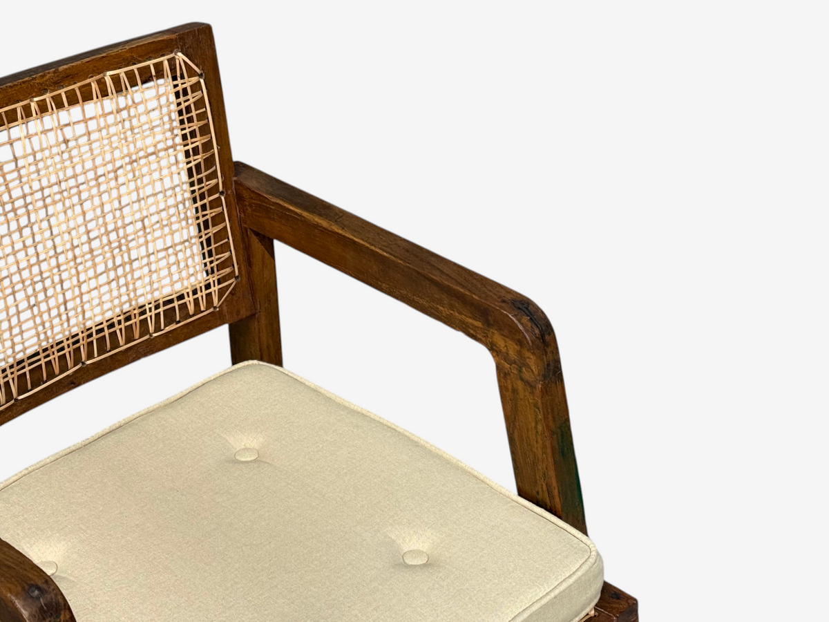 Pierre Jeanneret, 'Box' Armchair, Teak, Cane, Chandigarh, India, 1960s