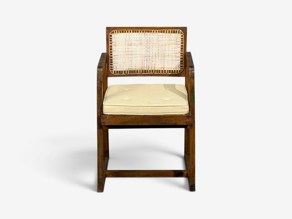 Pierre Jeanneret, 'Box' Armchair, Teak, Cane, Chandigarh, India, 1960s