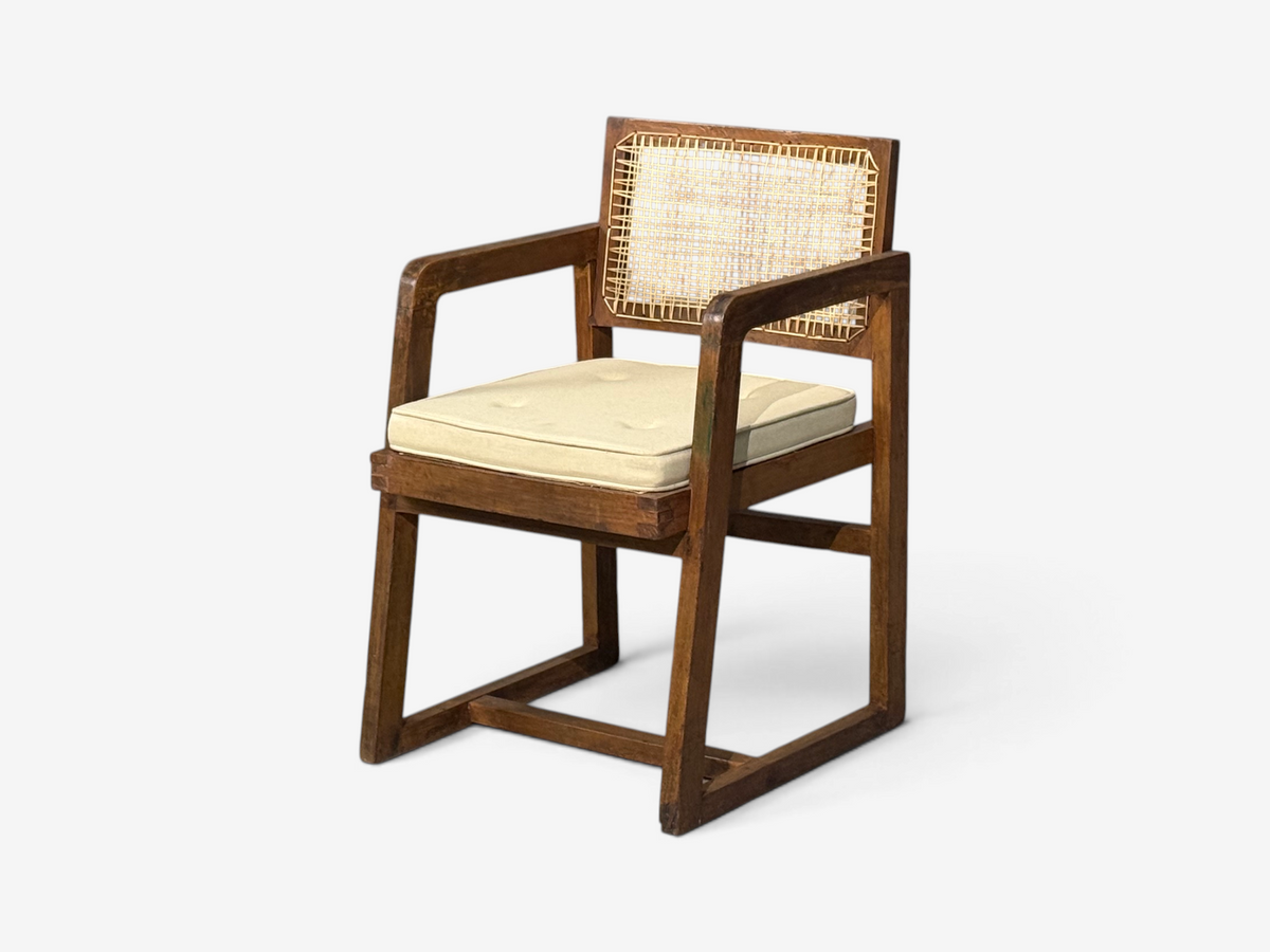 Pierre Jeanneret, 'Box' Armchair, Teak, Cane, Chandigarh, India, 1960s