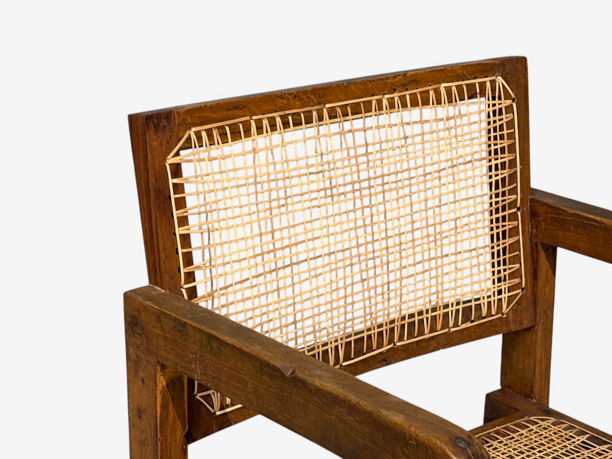 Pierre Jeanneret, 'Box' Armchair, Teak, Cane, Chandigarh, India, 1960s