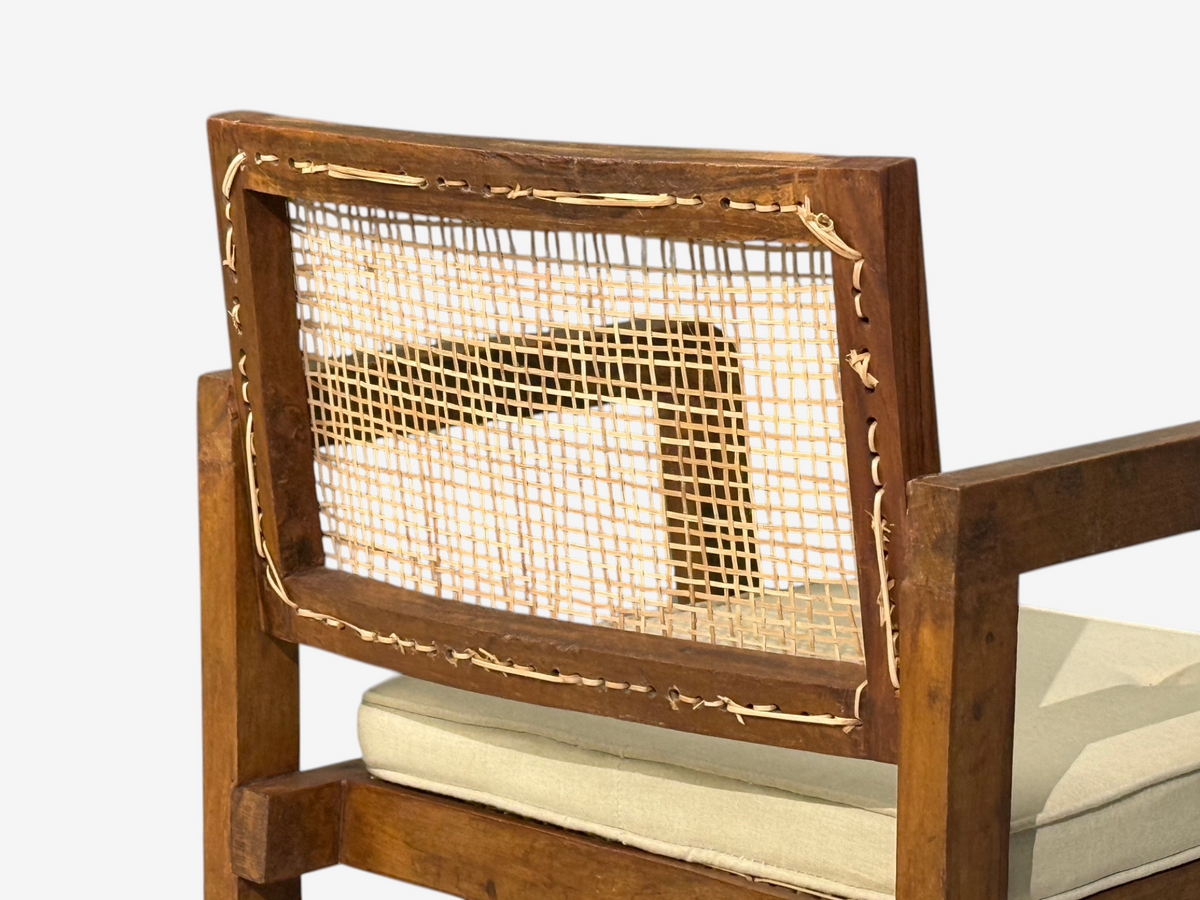 Pierre Jeanneret, 'Box' Armchair, Teak, Cane, Chandigarh, India, 1960s