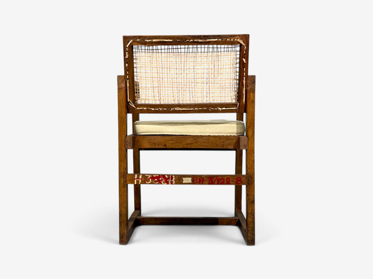 Pierre Jeanneret, 'Box' Armchair, Teak, Cane, Chandigarh, India, 1960s