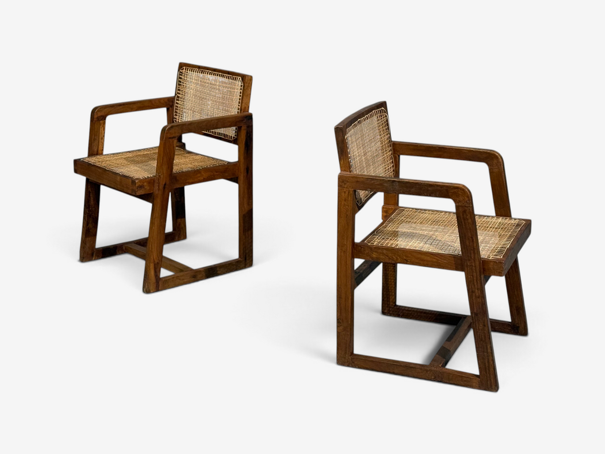 Pierre Jeanneret, Six Dining Chairs, Teak, Cane, Chandigarh, India, 1960s