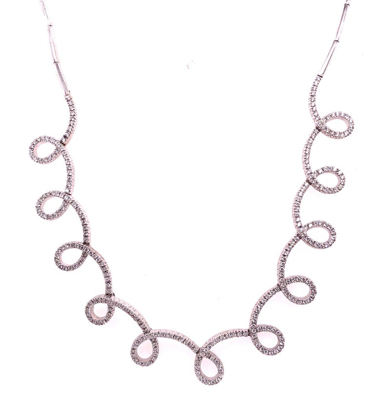 18 Karat White Gold and Diamond Swirl Necklace by H2 at Hammerman
