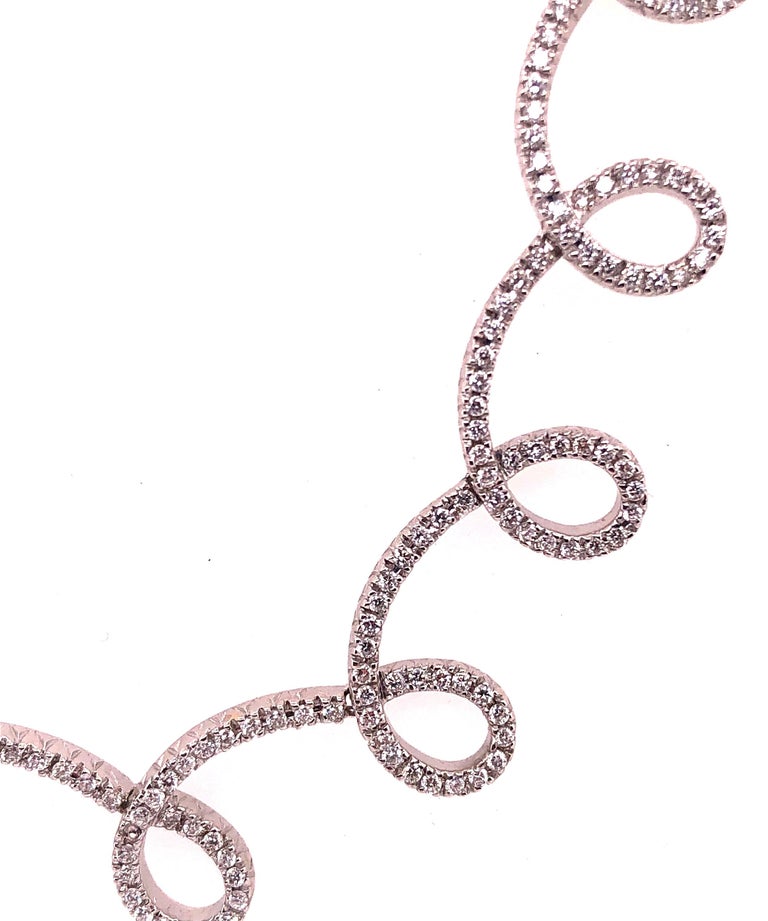 18 Karat White Gold and Diamond Swirl Necklace by H2 at Hammerman
