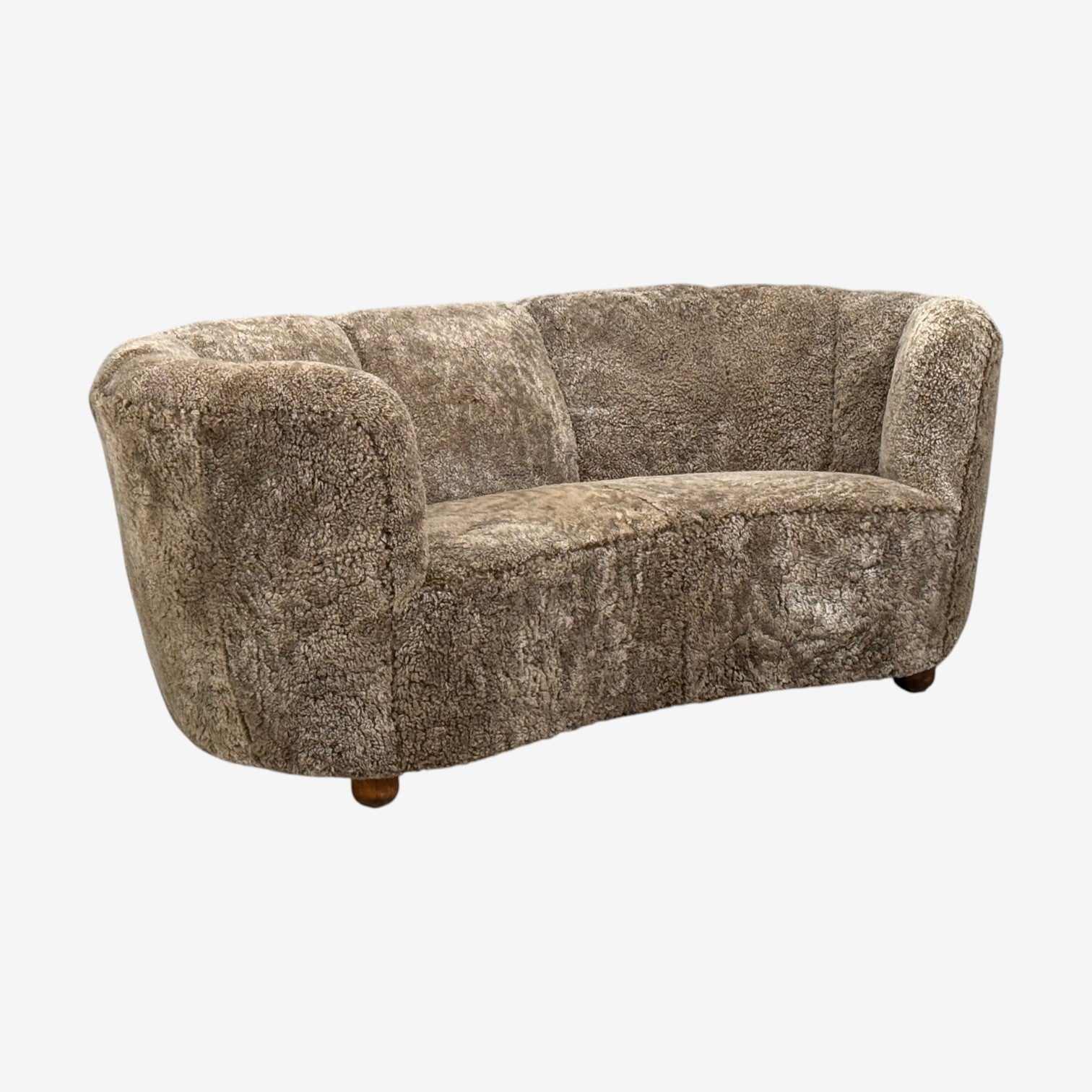 Danish Cabinetmaker, Banana Sofa, Sahara Sheepskin, Beechwood, Denmark, 1940s