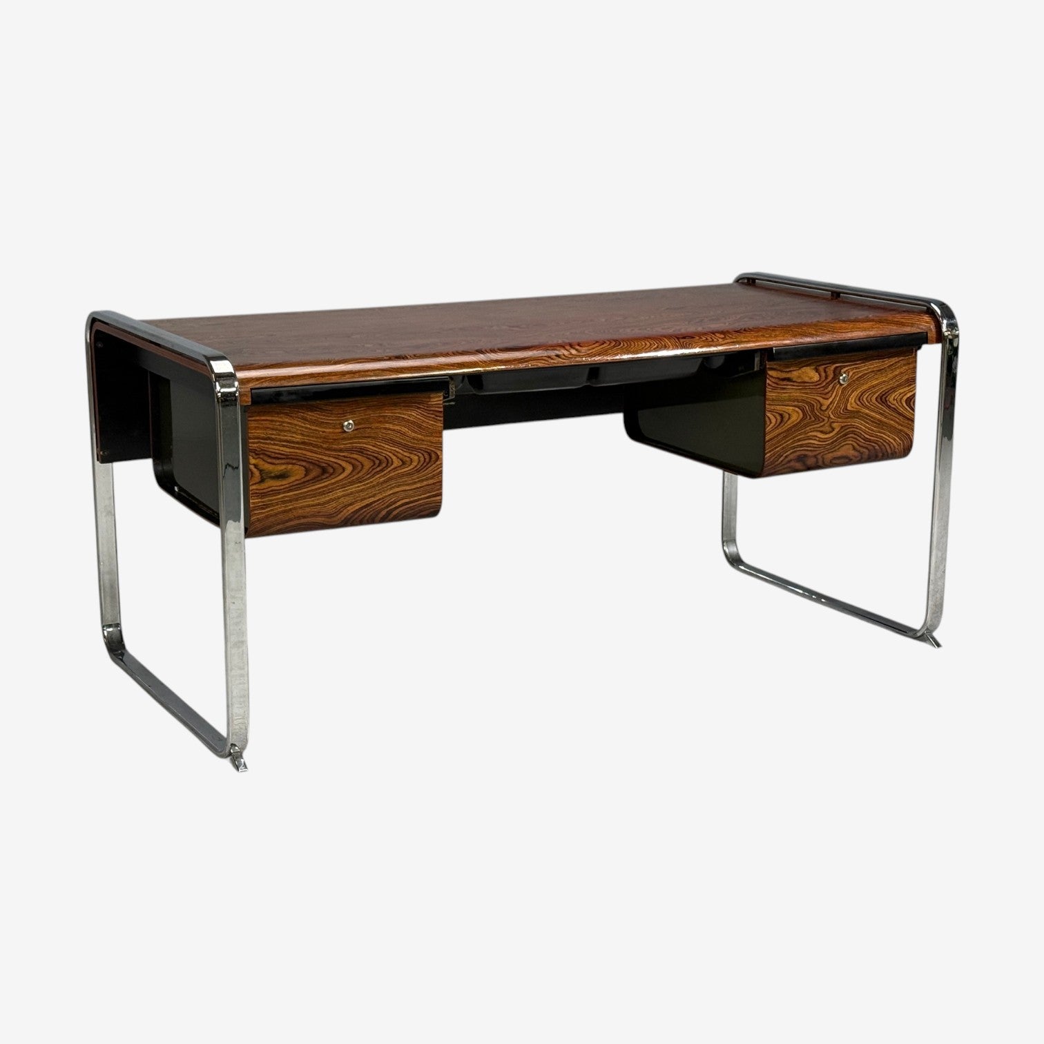 Peter Protzman, Unique Writing Desk, Zebrawood, Chrome, USA, 1970s