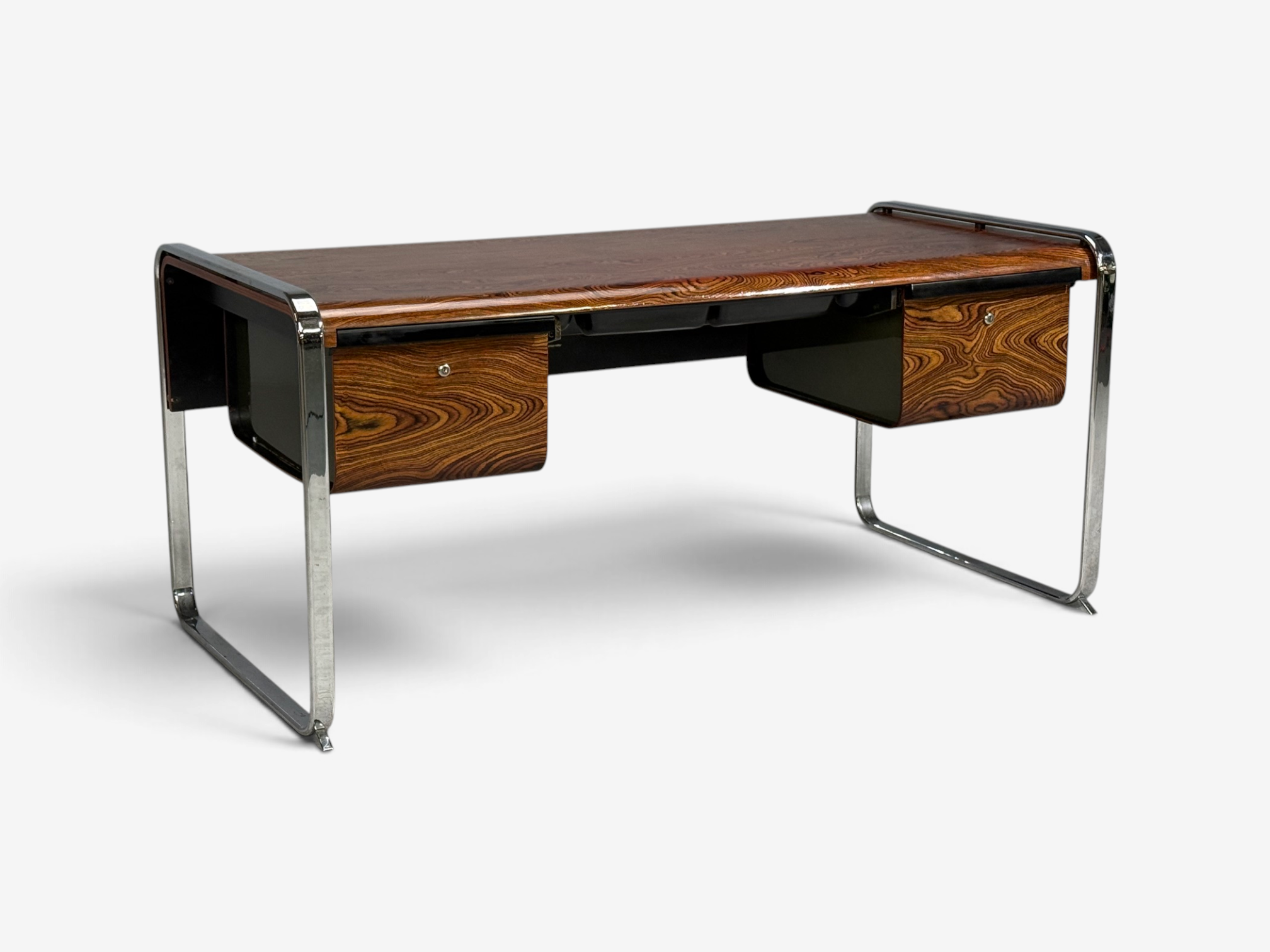 Peter Protzman, Unique Writing Desk, Zebrawood, Chrome, USA, 1970s