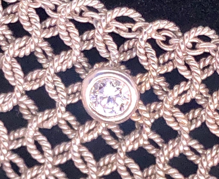 Estate Art Deco Style 18 Karat White Gold and Diamond Mesh Necklace
