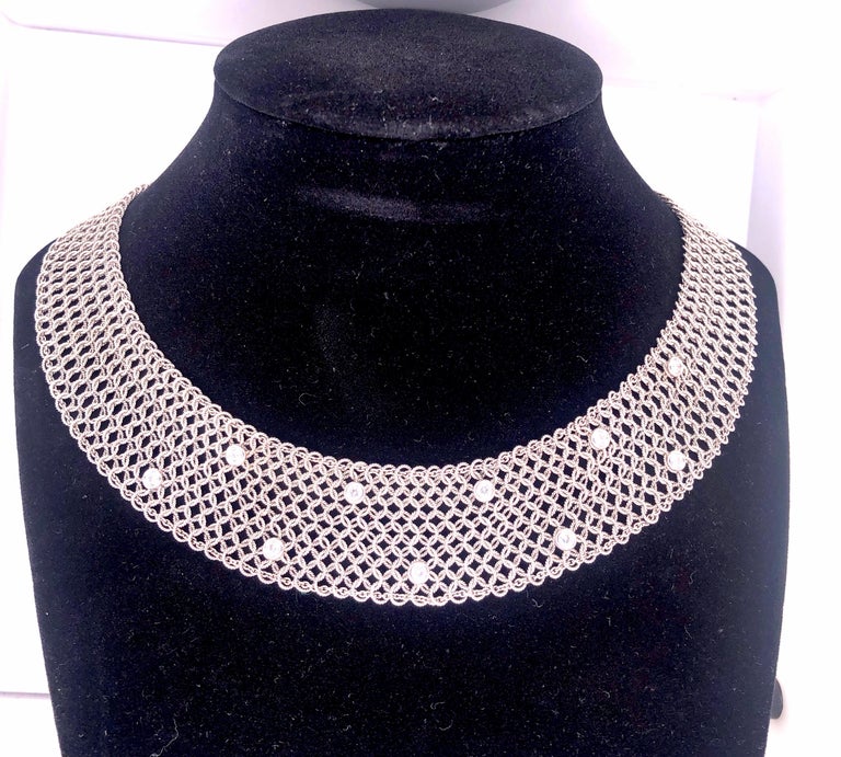 Estate Art Deco Style 18 Karat White Gold and Diamond Mesh Necklace