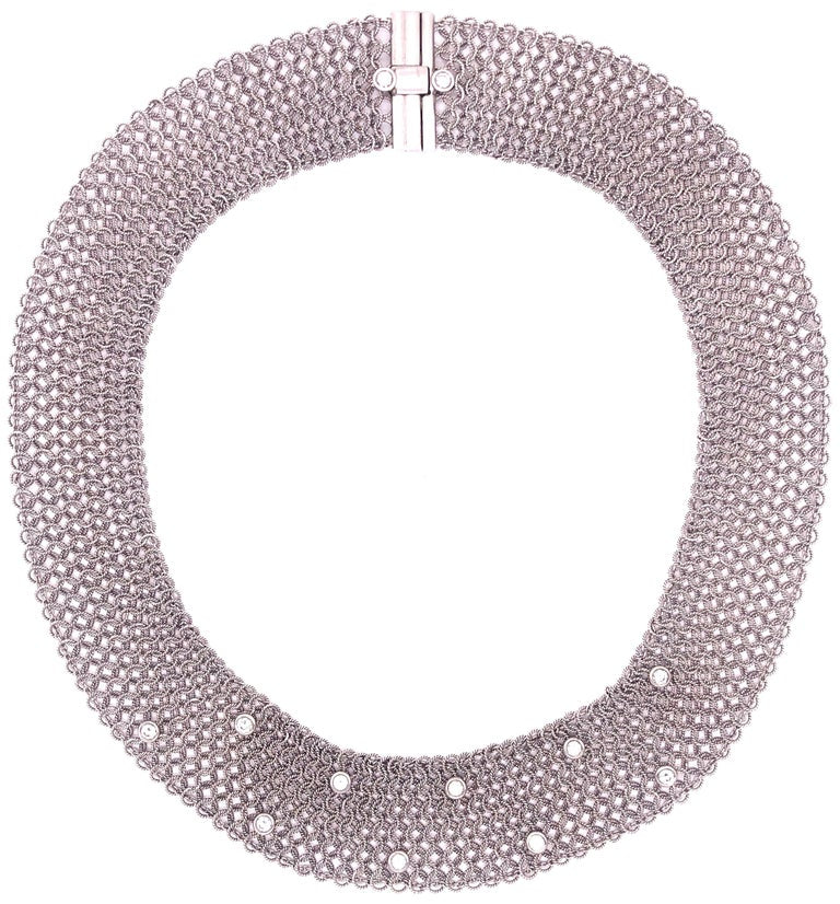 Estate Art Deco Style 18 Karat White Gold and Diamond Mesh Necklace