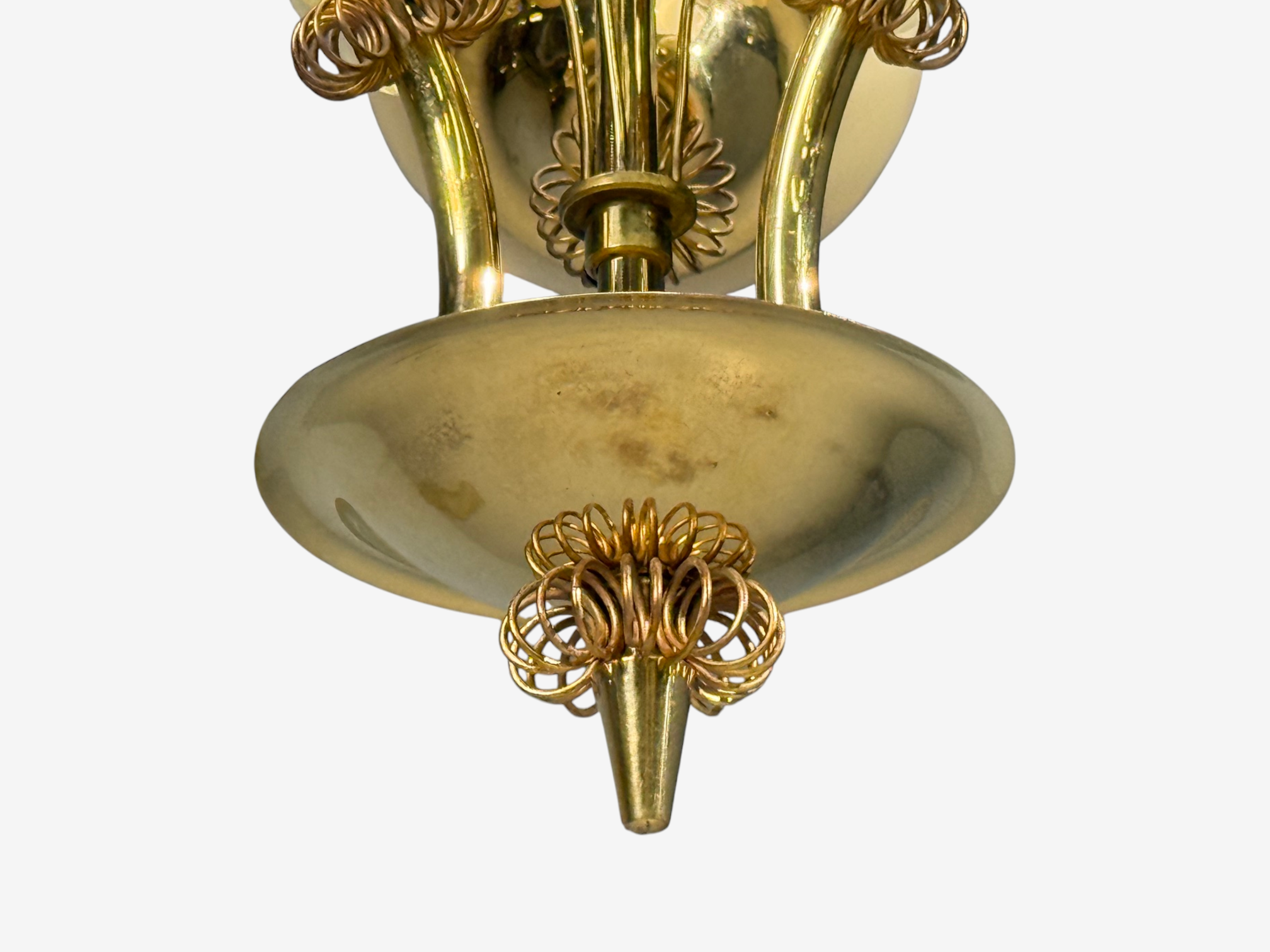 Itsu, Finnish Modern, Snowflake Chandelier, Brass, Glass, Finland, 1950s