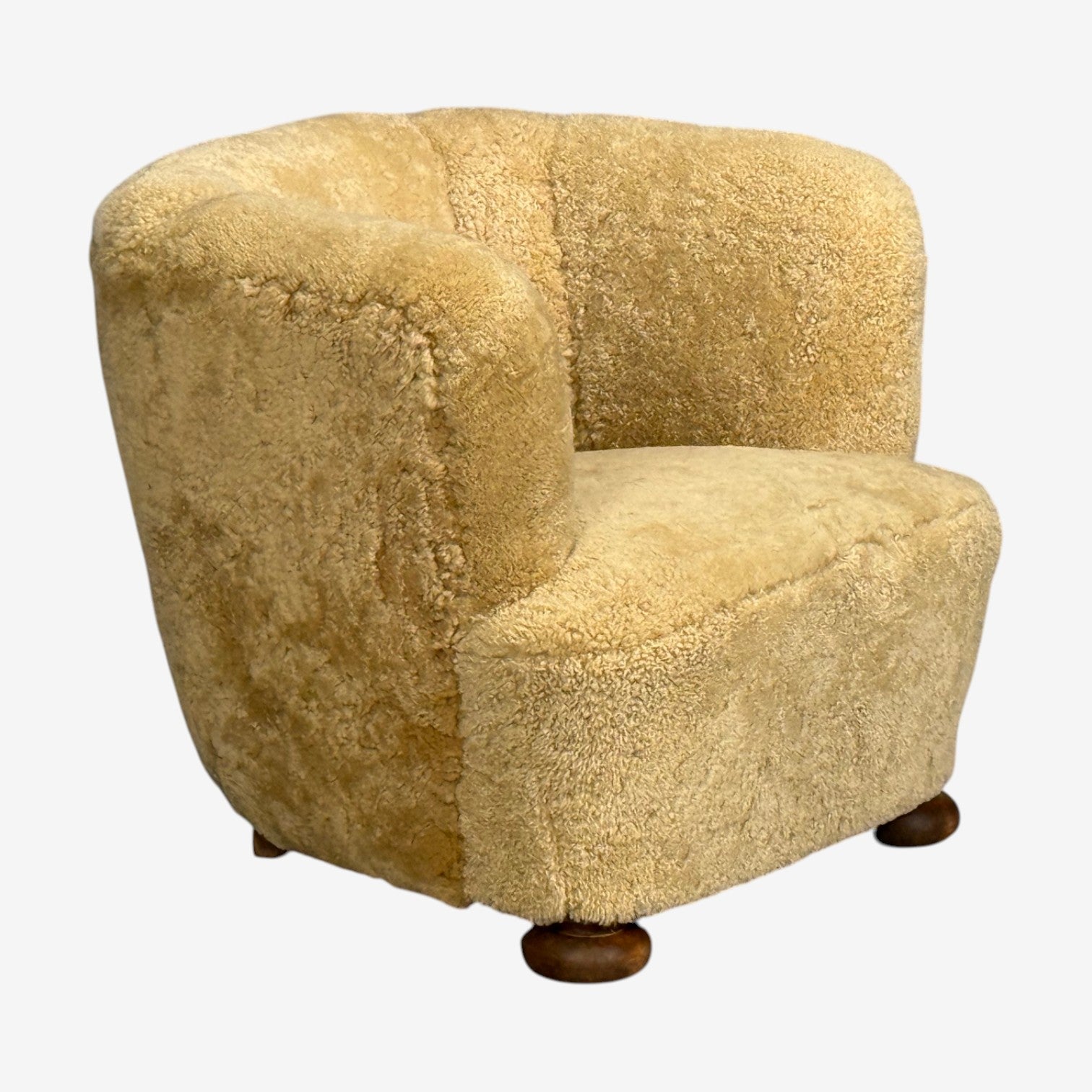 Danish Modern, Banana Style Tub Chair, Beech, Honey Sheepskin, Denmark, 1930s