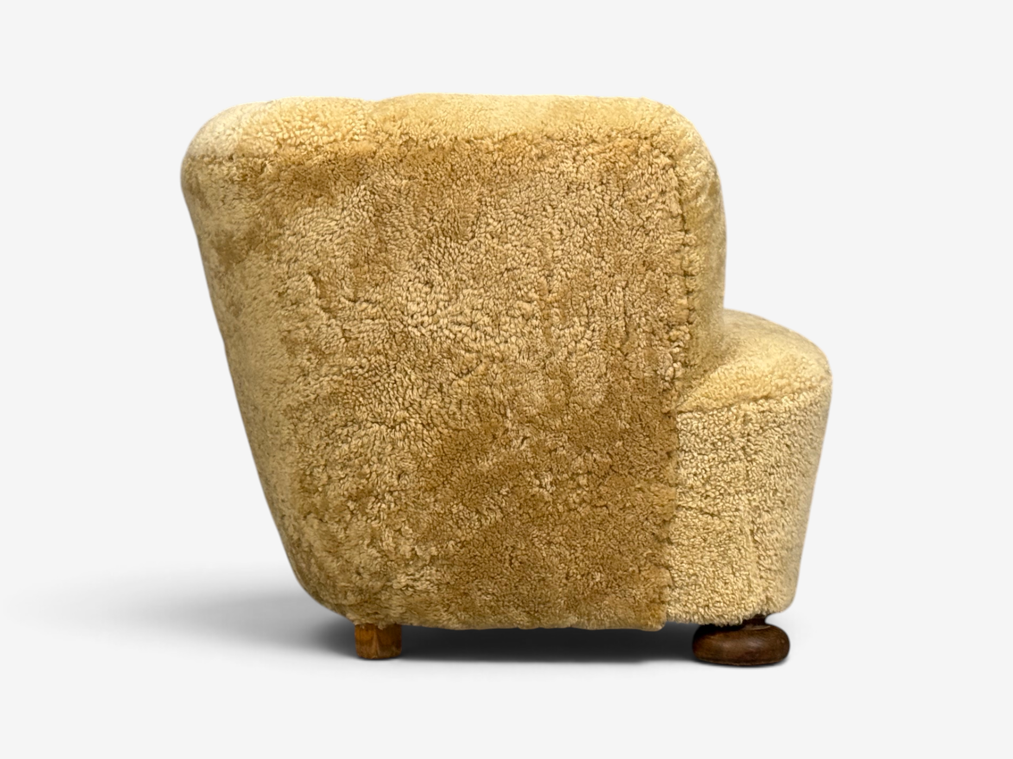 Danish Modern, Banana Style Tub Chair, Beech, Honey Sheepskin, Denmark, 1930s