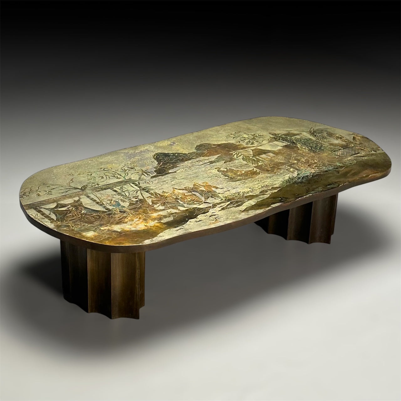 Philip and Kelvin LaVerne, Mid-Century, T'ang Marriage Coffee Table, Bronze