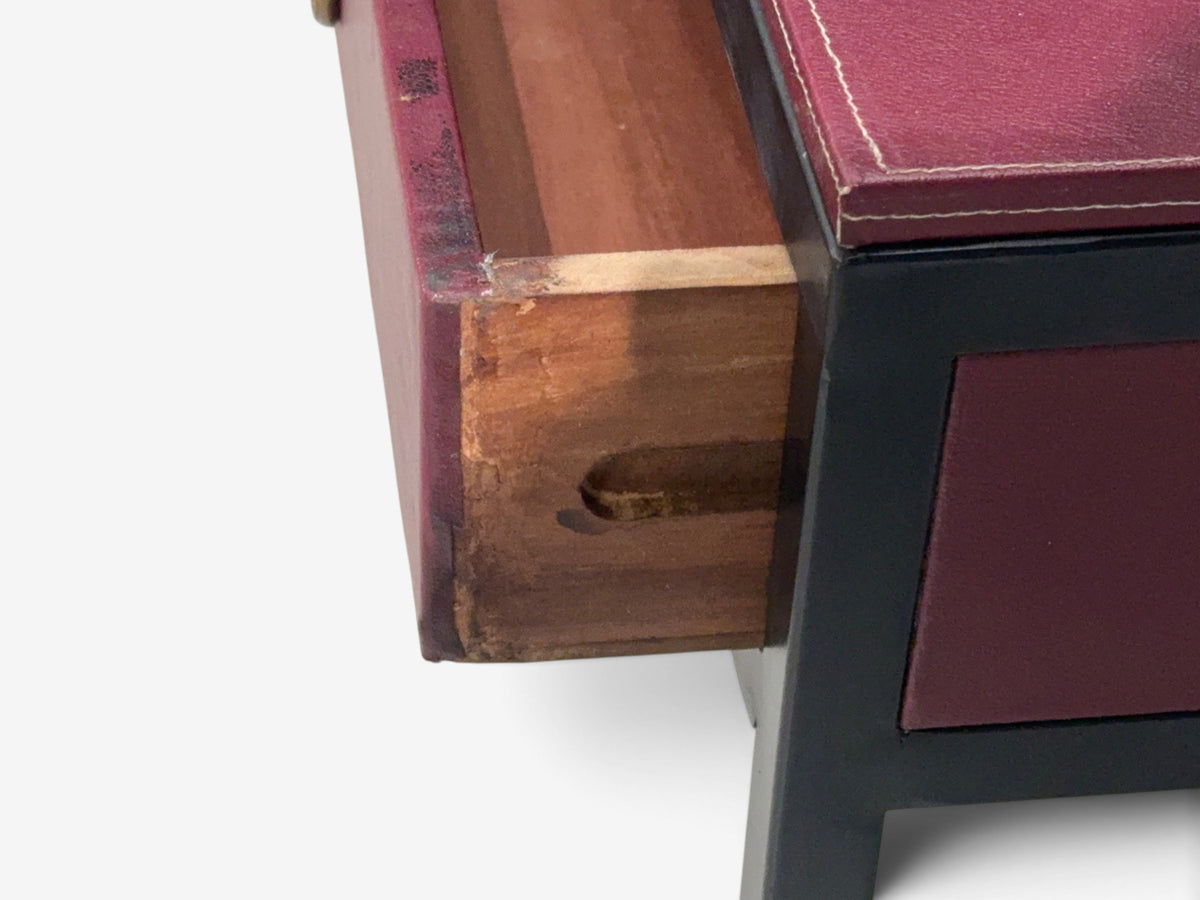 Jean-Michel Frank Style, Nightstands, Burgundy Leather, Iron