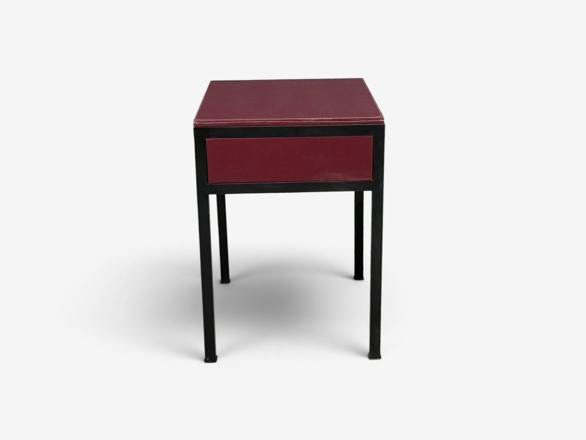 Jean-Michel Frank Style, Nightstands, Burgundy Leather, Iron
