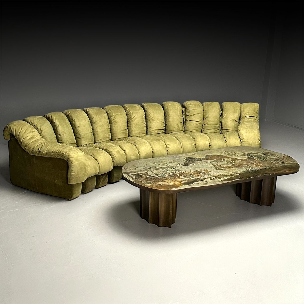 De Sede, Mid-Century Modern, DS-600 Non Stop Sectional Sofa, Green Fabric