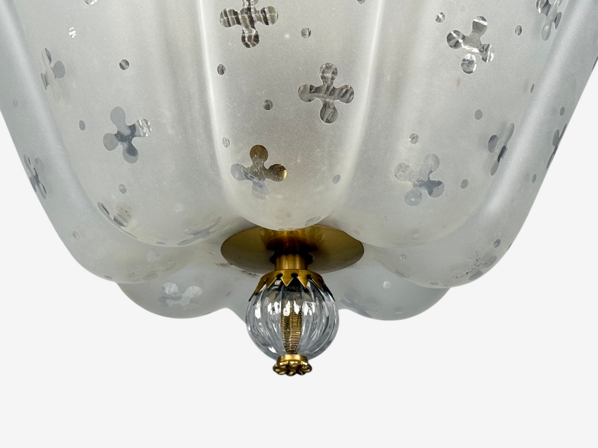 Nils Landberg, Rare Chandelier, Etched Glass, Brass, Sweden, 1940s