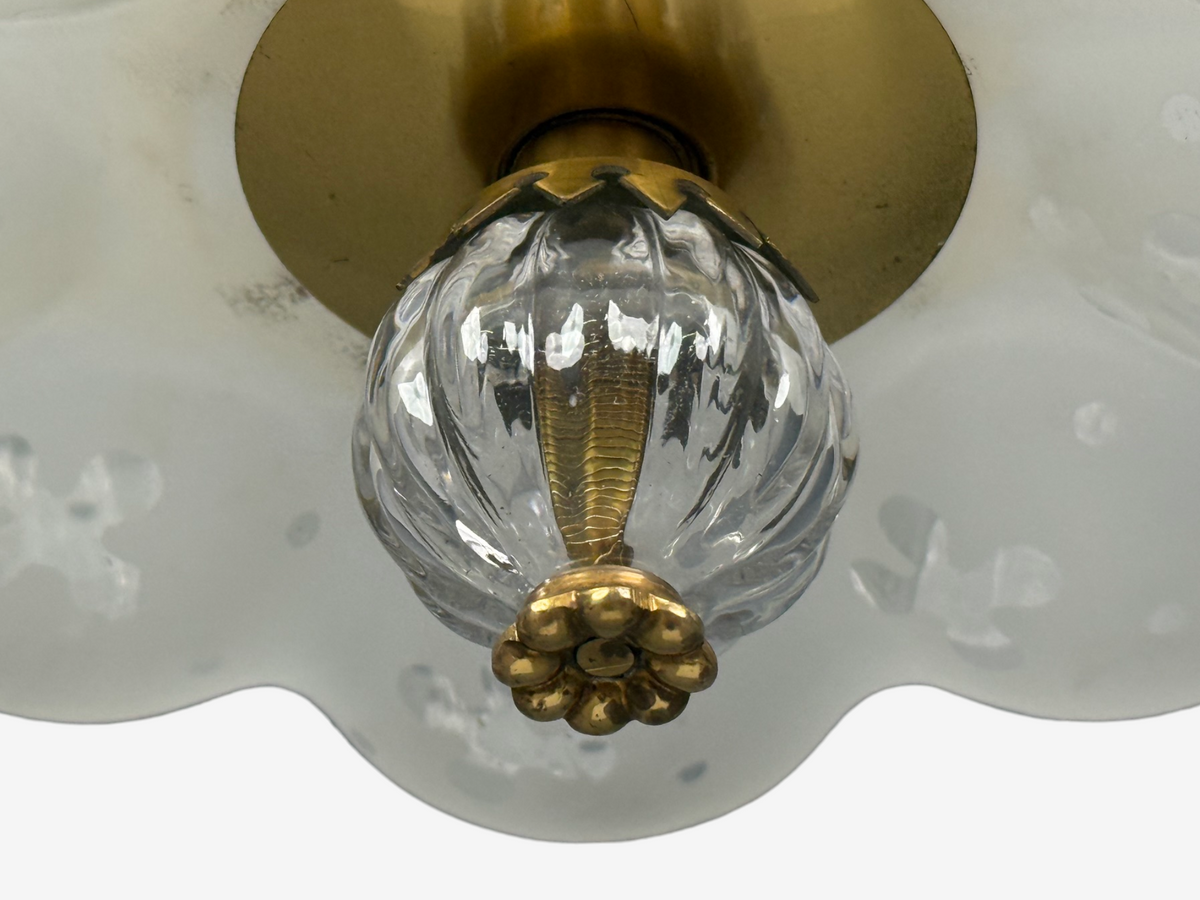 Nils Landberg, Rare Chandelier, Etched Glass, Brass, Sweden, 1940s
