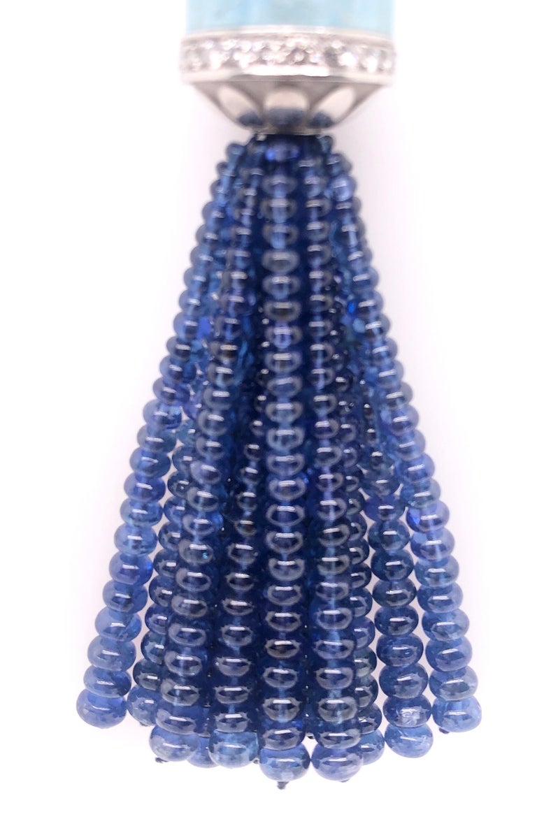 100 Carat Aquamarine Platinum and Diamond Pendant Tassle