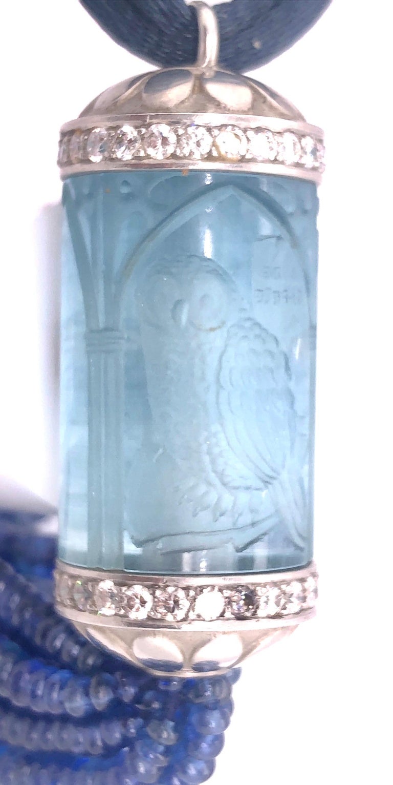 100 Carat Aquamarine Platinum and Diamond Pendant Tassle