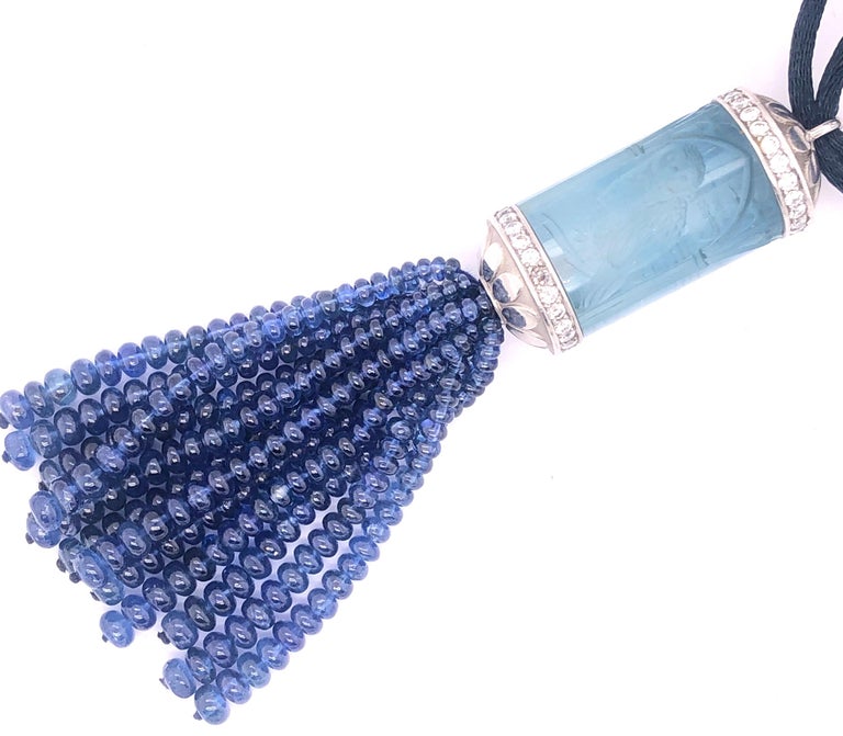 100 Carat Aquamarine Platinum and Diamond Pendant Tassle