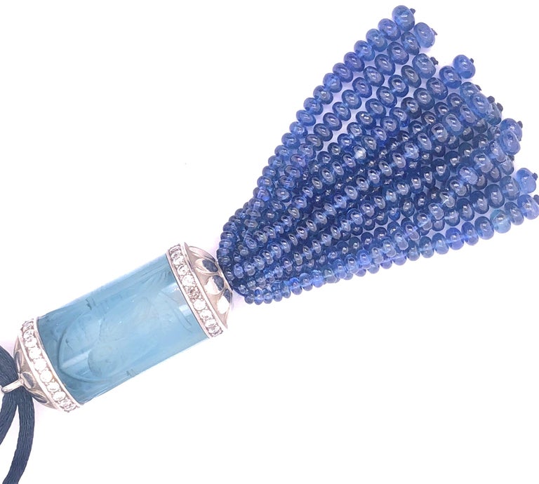 100 Carat Aquamarine Platinum and Diamond Pendant Tassle