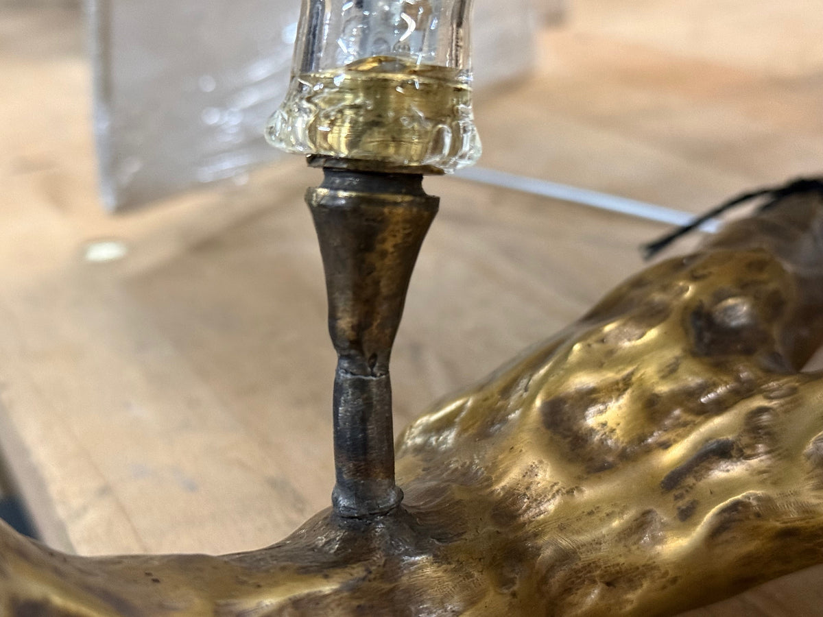 Brutalist Modern, Hammered Bronze, Crystal, Linen, Bird Wall Sconces, 21st C.