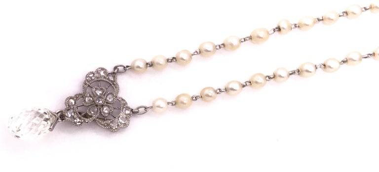 Tiffany & Co. White Gold Beaded Pearl Necklace with Diamonds and Large Briolette