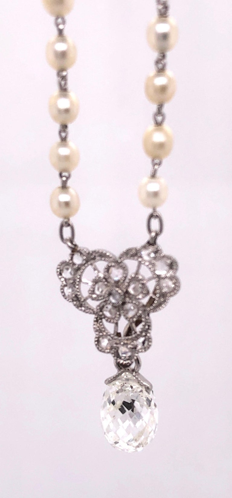 Tiffany & Co. White Gold Beaded Pearl Necklace with Diamonds and Large Briolette